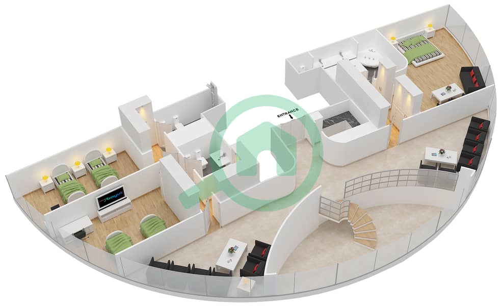 O2 公寓 - 4 卧室公寓单位DUPLEX 3戶型图 interactive3D