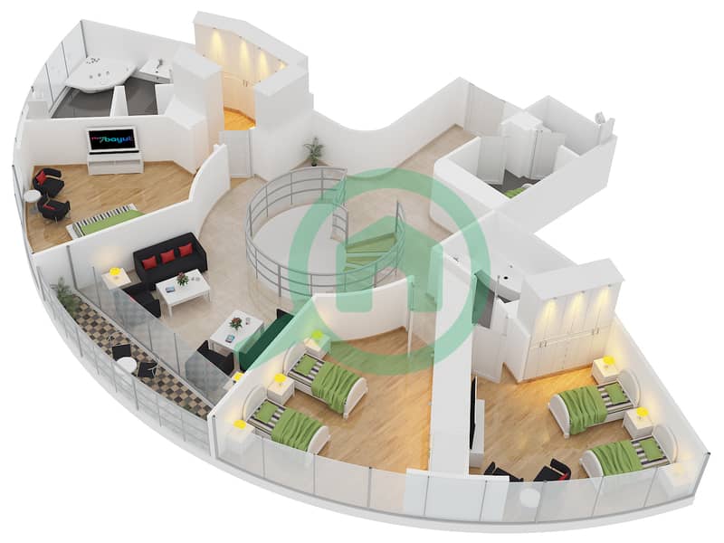 المخططات الطابقية لتصميم الوحدة A1 شقة 4 غرف نوم - مساكن O2 interactive3D