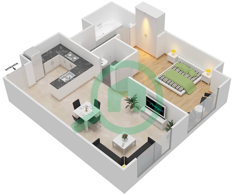 المخططات الطابقية لتصميم الوحدة 7 FLOOR 20 شقة 1 غرفة نوم - دافوليو Floor 20 interactive3D