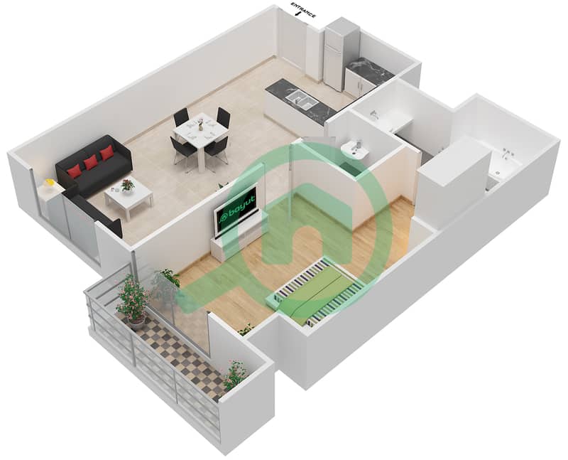 المخططات الطابقية لتصميم الوحدة 7 FLOOR 16 شقة 1 غرفة نوم - دافوليو Floor 16 interactive3D