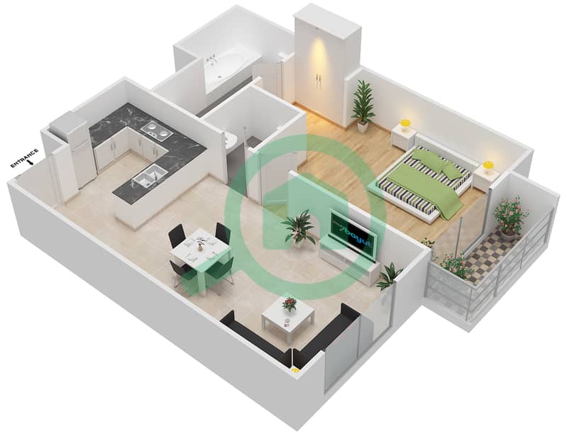 المخططات الطابقية لتصميم الوحدة 7 FLOOR P3,4-6,9-15 شقة 1 غرفة نوم - دافوليو Floor P3,4-6,9-15 interactive3D