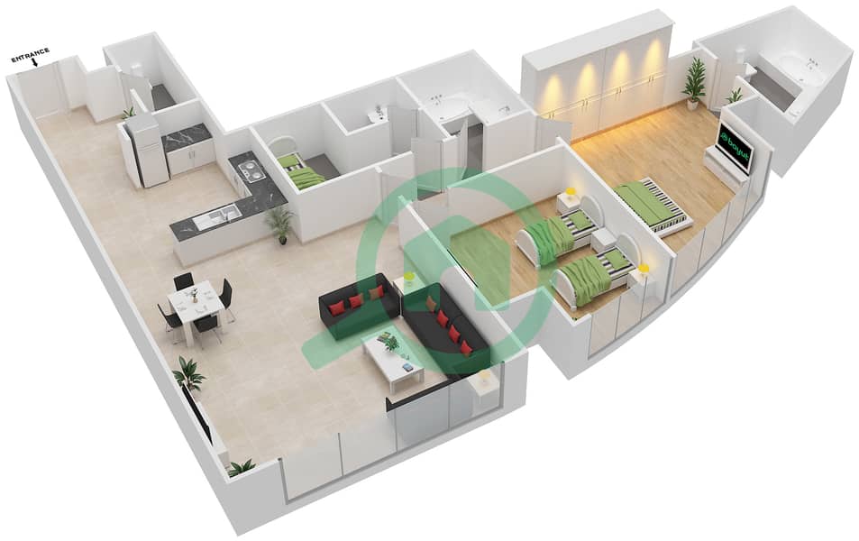 沃利奥大厦 - 3 卧室公寓单位6 FLOOR 20戶型图 Floor 20 interactive3D