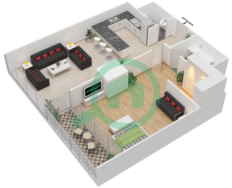 المخططات الطابقية لتصميم الوحدة 3 FLOOR P3,4-6,9-15 شقة 1 غرفة نوم - دافوليو Floor P3,4-6,9-15 interactive3D