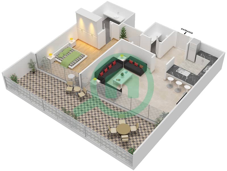 المخططات الطابقية لتصميم الوحدة 2 FLOOR 7 شقة 1 غرفة نوم - دافوليو Floor 7 interactive3D