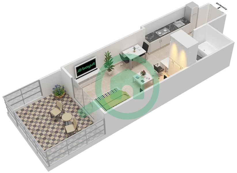 精英商务湾公寓 - 单身公寓单位1戶型图 interactive3D