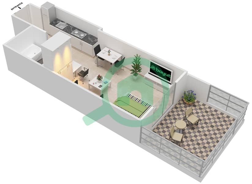 Elite Business Bay Residence - Studio Apartment Unit 4 Floor plan interactive3D