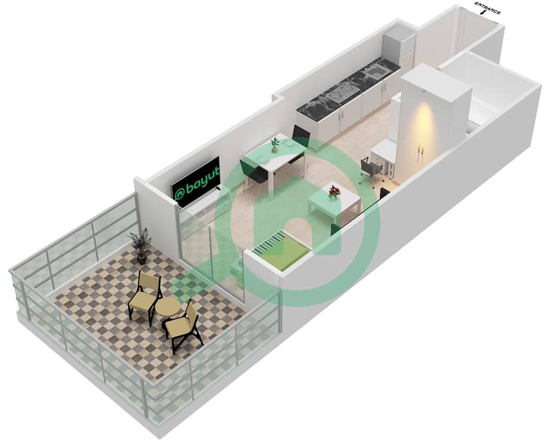 المخططات الطابقية لتصميم الوحدة 5 شقة استوديو - إيليت بيزنس باي ريزيدنس interactive3D