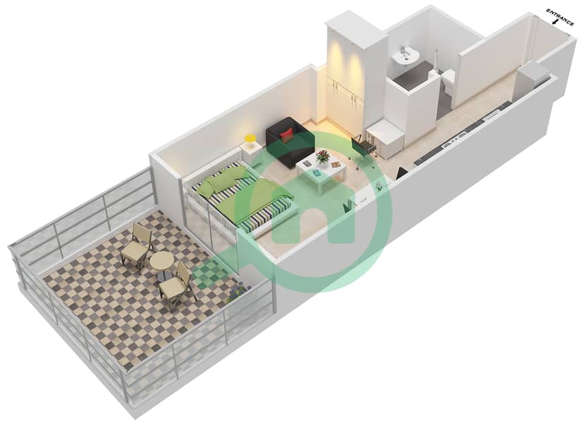 المخططات الطابقية لتصميم الوحدة 6 شقة استوديو - إيليت بيزنس باي ريزيدنس interactive3D