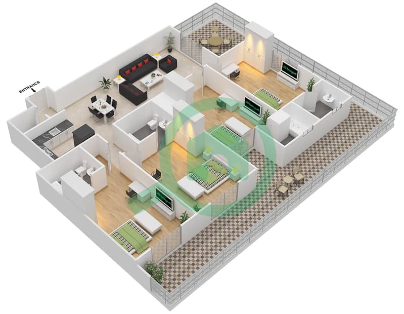 Элит Бизнес Бей Резиденция - Апартамент 4 Cпальни планировка Единица измерения 18 interactive3D