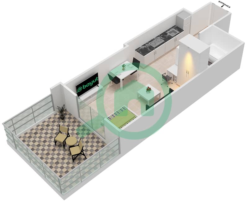 Elite Business Bay Residence - Studio Apartment Unit 20 Floor plan interactive3D