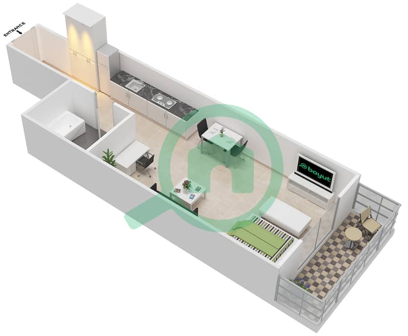 المخططات الطابقية لتصميم الوحدة 21 شقة استوديو - إيليت بيزنس باي ريزيدنس interactive3D