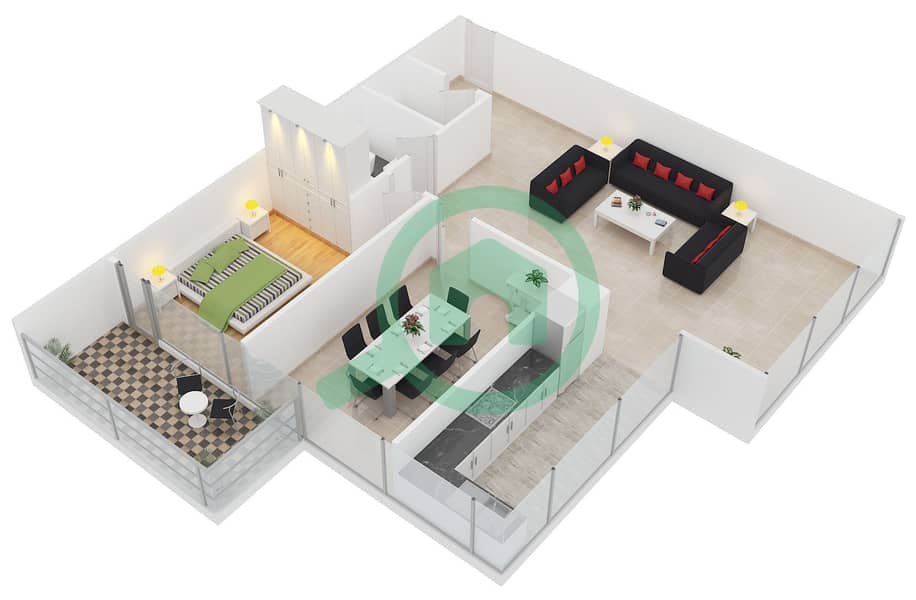 Saba Tower 2 - 1 Bedroom Apartment Type 1 Floor plan interactive3D