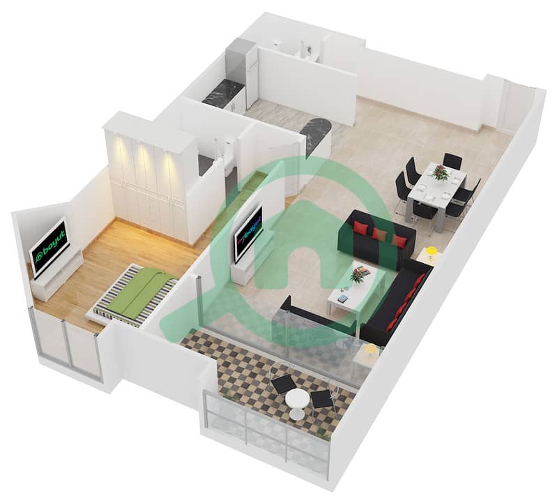 萨巴塔2号 - 1 卧室公寓类型5戶型图 interactive3D
