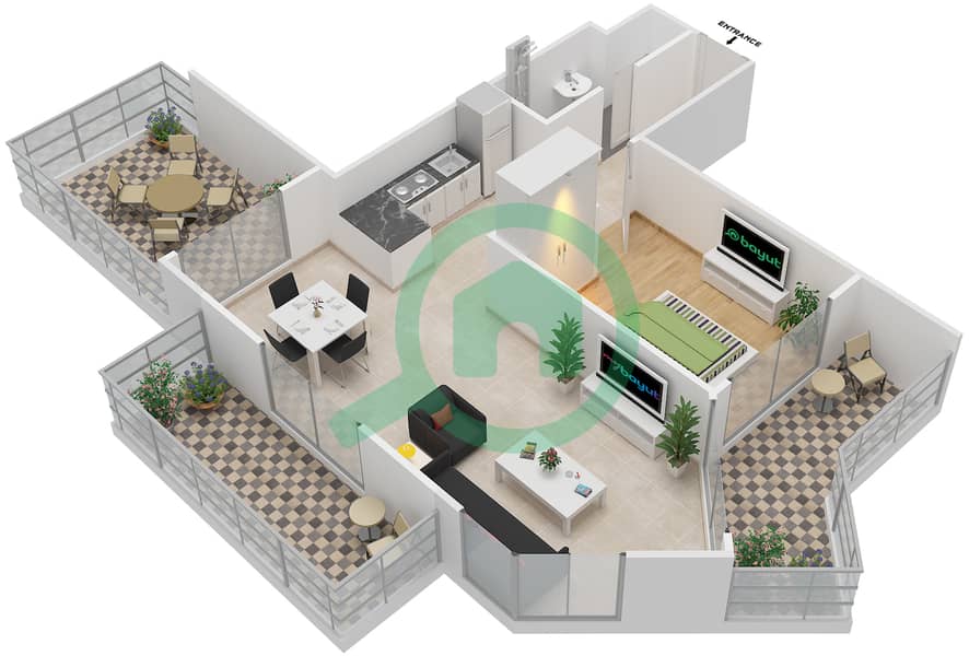 Urban Oasis by Missoni - 1 Bedroom Apartment Unit 8,9 / FLOOR 25-29 Floor plan Floor 25-29 interactive3D