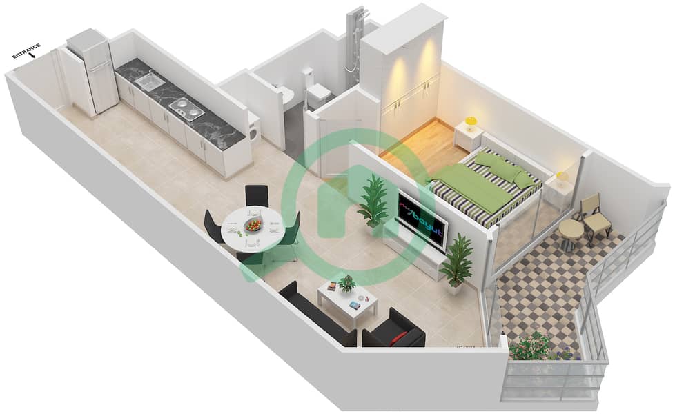 Urban Oasis by Missoni - 1 Bedroom Apartment Unit 8,11 / FLOOR 16-23 Floor plan Floor 16-23 interactive3D