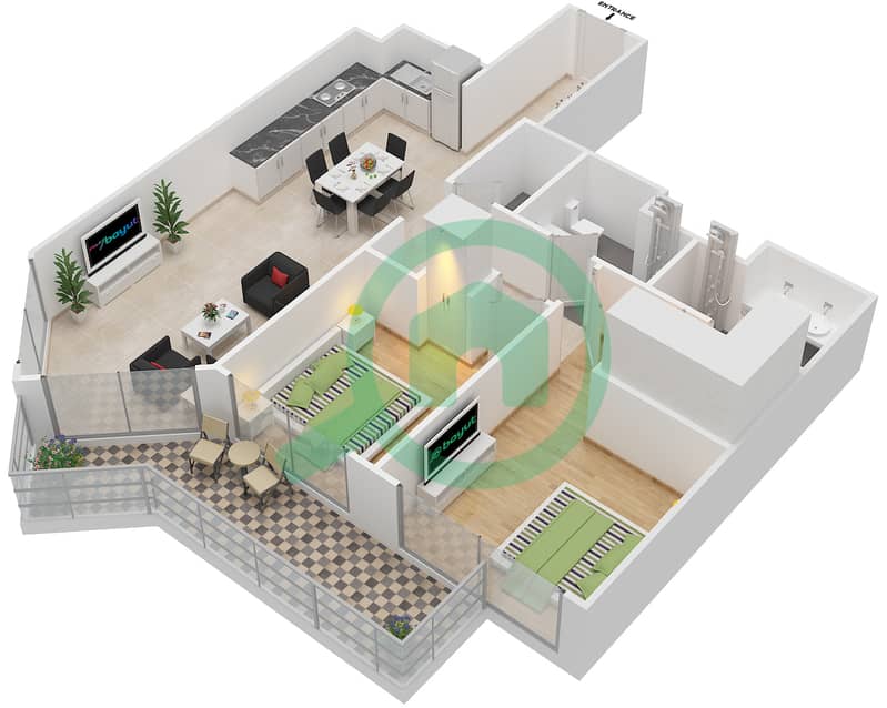 Urban Oasis by Missoni - 2 Bedroom Apartment Unit 7,12 / FLOOR 16-23 Floor plan Floor 16-23 interactive3D