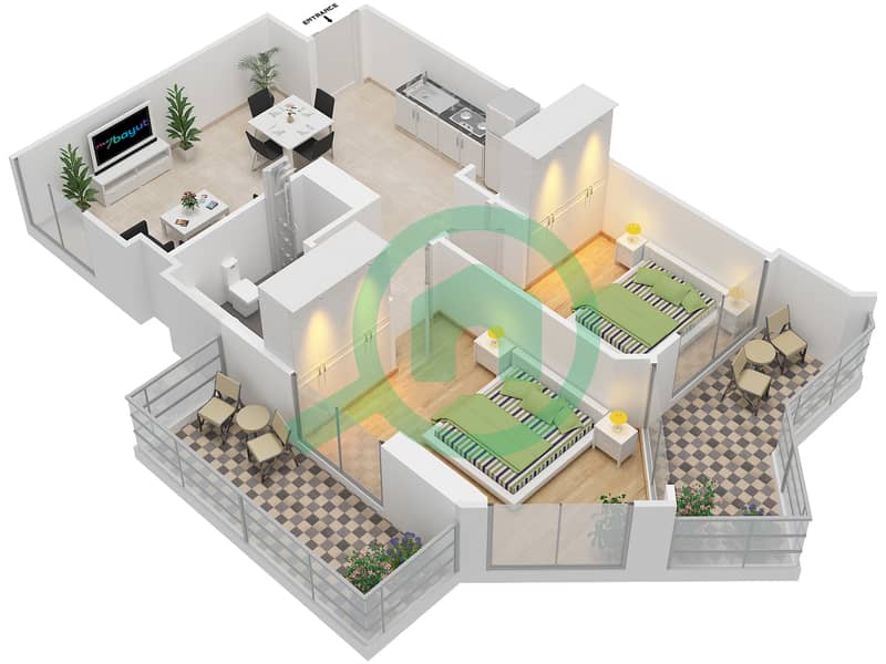 المخططات الطابقية لتصميم الوحدة 9,10 / FLOOR 16-23 شقة 2 غرفة نوم - اربان اواسيز من ميسوني Floor 16-23 interactive3D