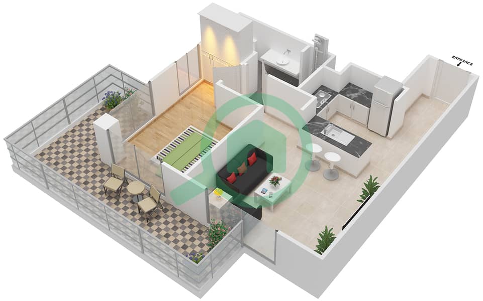 米索尼城市绿洲大厦 - 1 卧室公寓单位10,12 / FLOOR 2-14戶型图 Floor 2-14 interactive3D