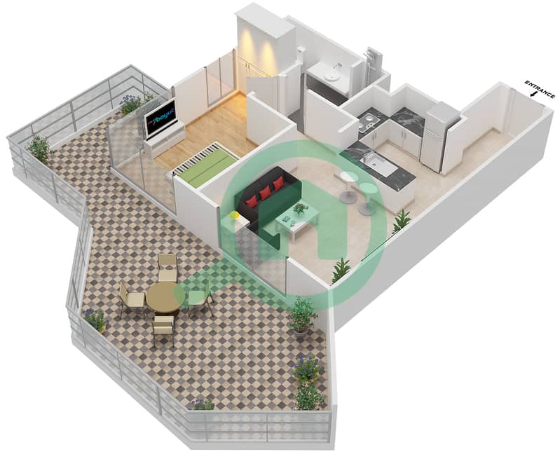 Урбан Оазис от Миссони - Апартамент 1 Спальня планировка Единица измерения 9 / FLOOR 1 Floor 1 interactive3D