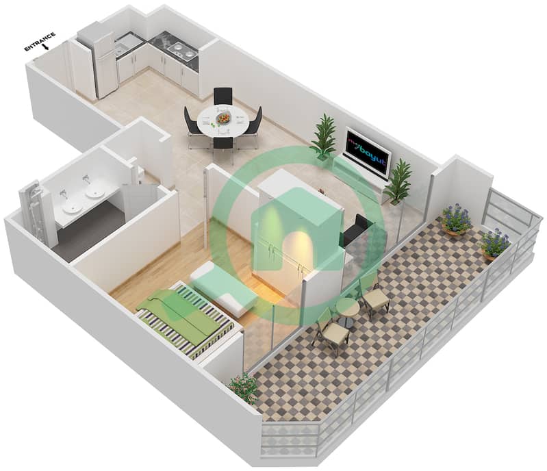 المخططات الطابقية لتصميم الوحدة 3 / FLOOR 1 شقة 1 غرفة نوم - اربان اواسيز من ميسوني Floor 1 interactive3D