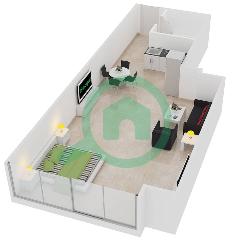 المخططات الطابقية لتصميم النموذج 4 شقة استوديو - برج سابا 2 interactive3D