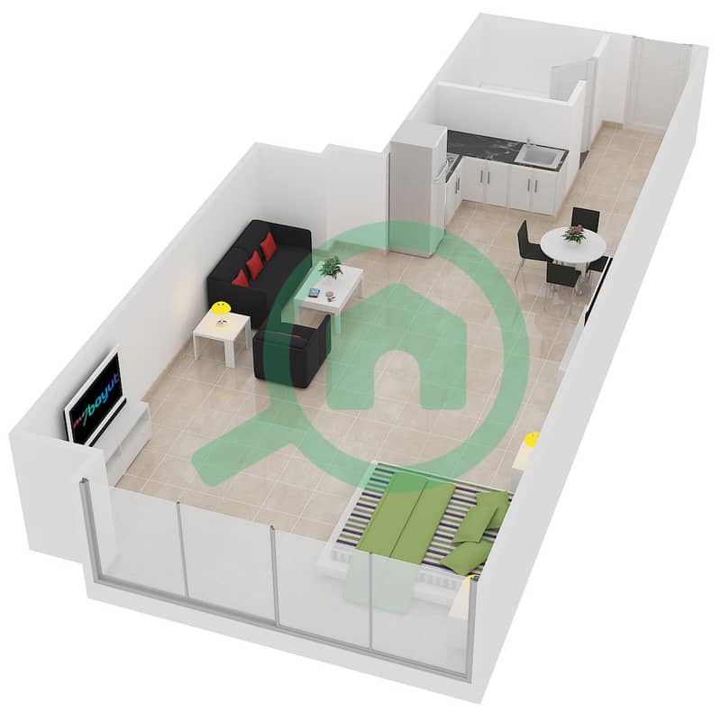 المخططات الطابقية لتصميم النموذج 3 شقة استوديو - برج سابا 2 interactive3D