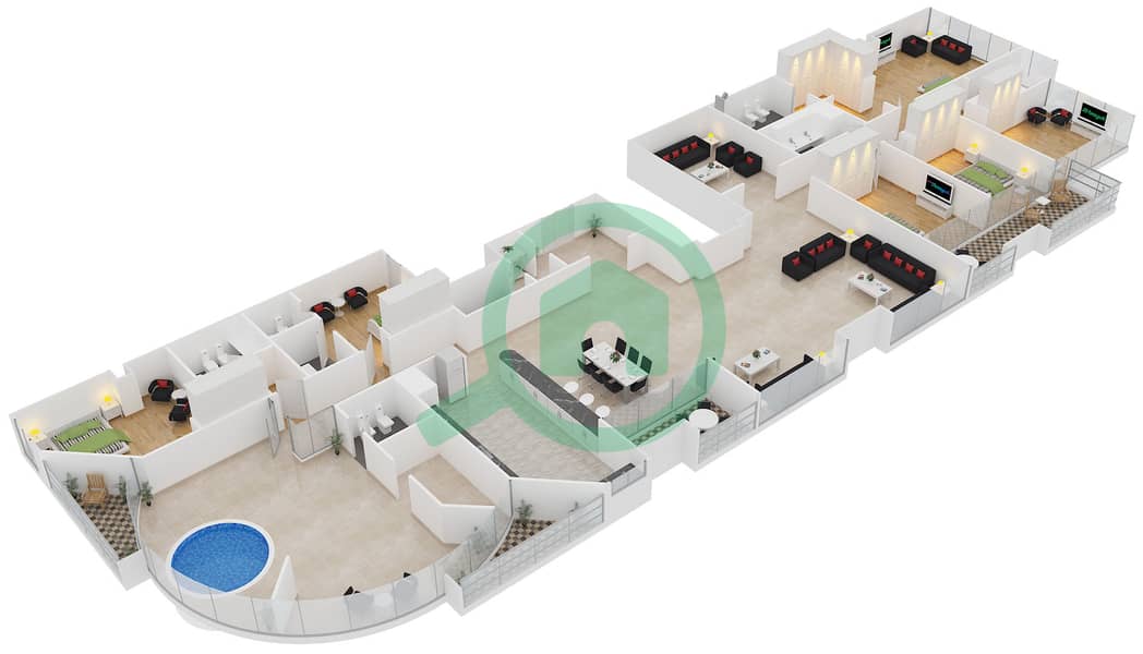 Саба Тауэр 2 - Пентхаус 5 Cпальни планировка Тип 36 interactive3D