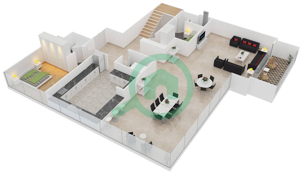 萨巴塔2号 - 4 卧室顶楼公寓类型32戶型图 interactive3D