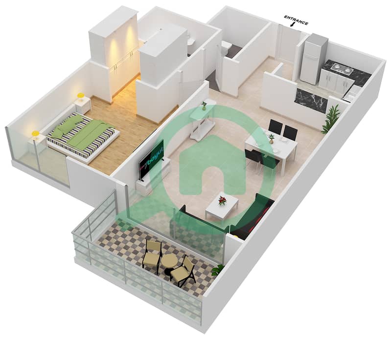 锦绣华庭 - 1 卧室公寓类型／单位C /3,4,8,9戶型图 interactive3D