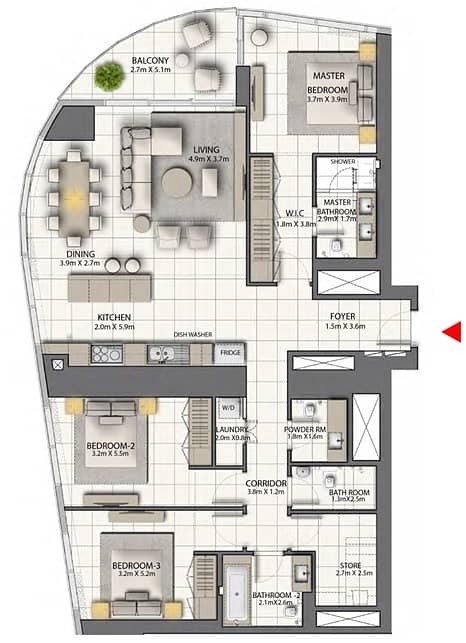 11 3 Beds | High Floor | Burj View | Resale