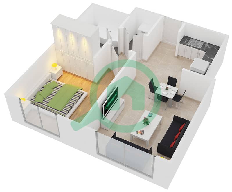 Mayfair Residency - 1 Bedroom Apartment Type C Floor plan interactive3D