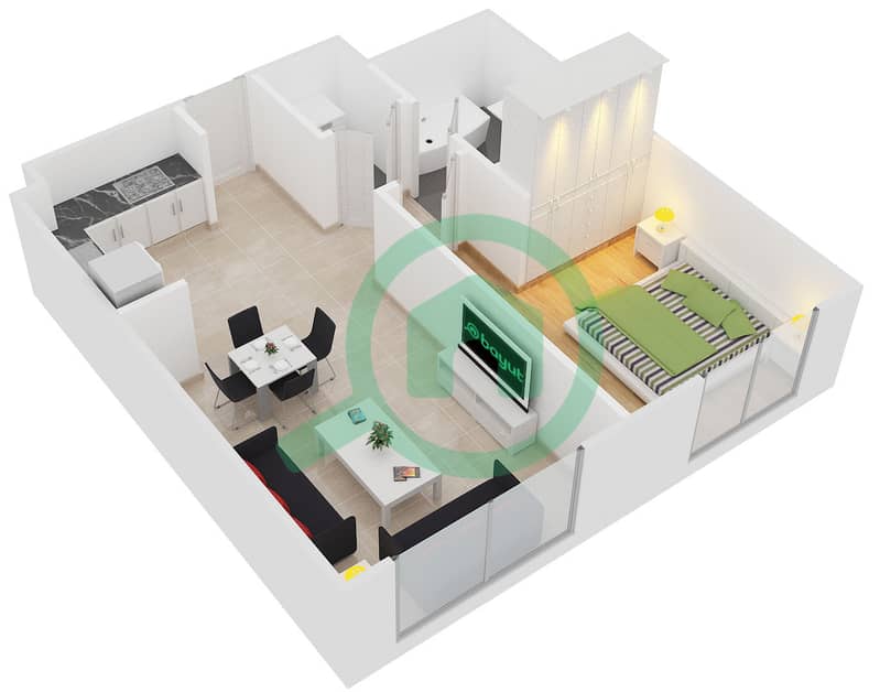 Мейфер Резиденси - Апартамент 1 Спальня планировка Тип D/K interactive3D