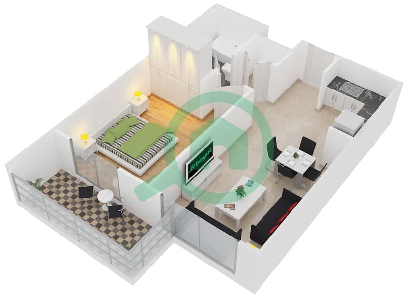 Мейфер Резиденси - Апартамент 1 Спальня планировка Тип G interactive3D