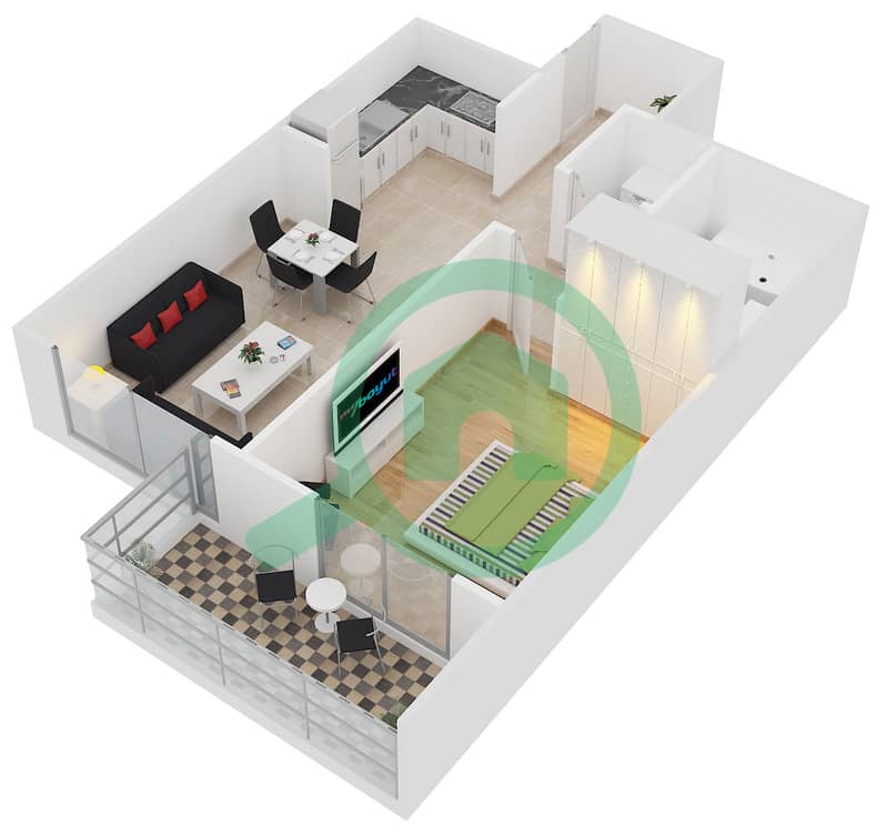 Мейфер Резиденси - Апартамент 1 Спальня планировка Тип H/N interactive3D