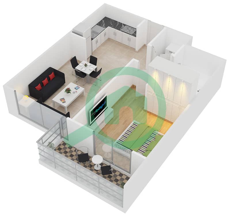 Mayfair Residency - 1 Bedroom Apartment Type L Floor plan interactive3D
