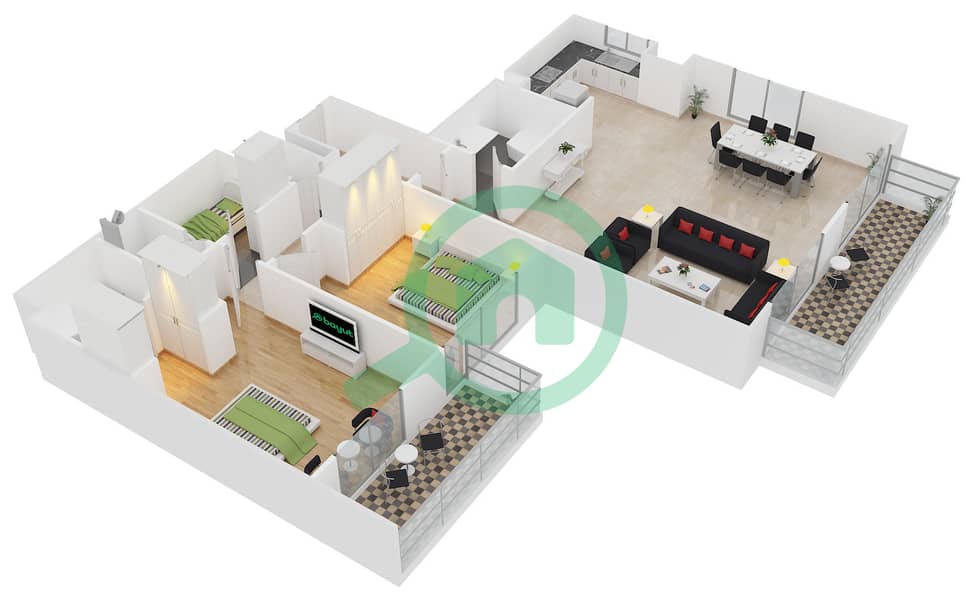 Mayfair Residency - 2 Bedroom Apartment Type P Floor plan interactive3D
