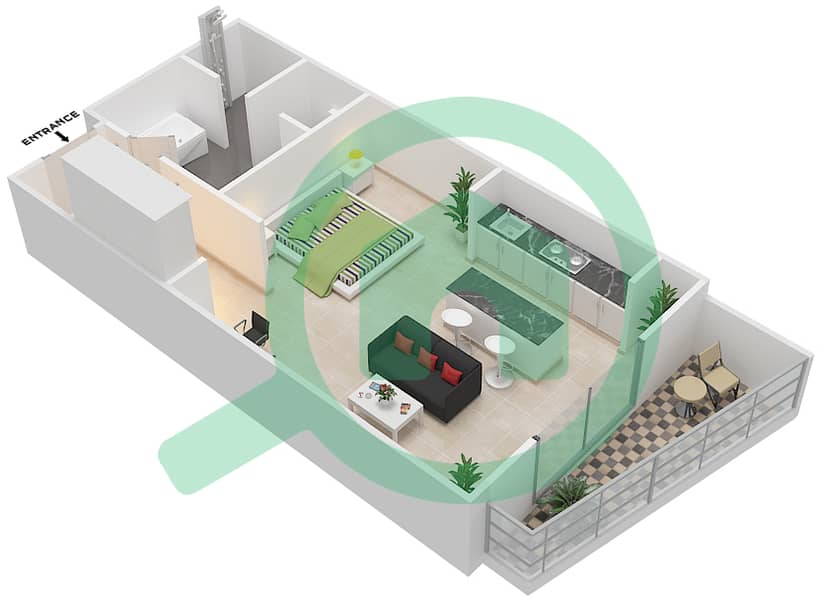 المخططات الطابقية لتصميم الوحدة 6 شقة استوديو - كيمبينسكي ريزيدينس interactive3D