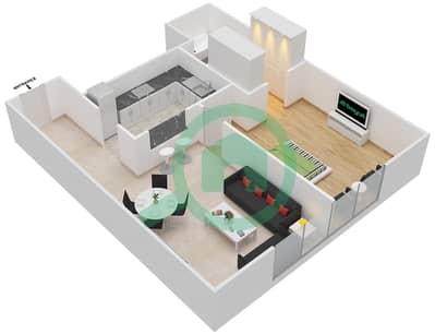 المخططات الطابقية لتصميم النموذج / الوحدة G /3,7 شقة 1 غرفة نوم - فيرفيو ريزيدنسي