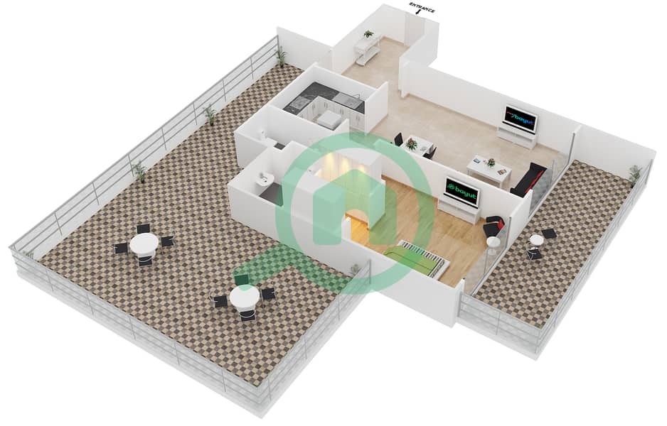 锦绣华庭 - 1 卧室公寓类型／单位B /10戶型图 interactive3D