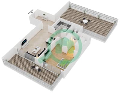المخططات الطابقية لتصميم النموذج / الوحدة B /7 شقة 1 غرفة نوم - فيرفيو ريزيدنسي
