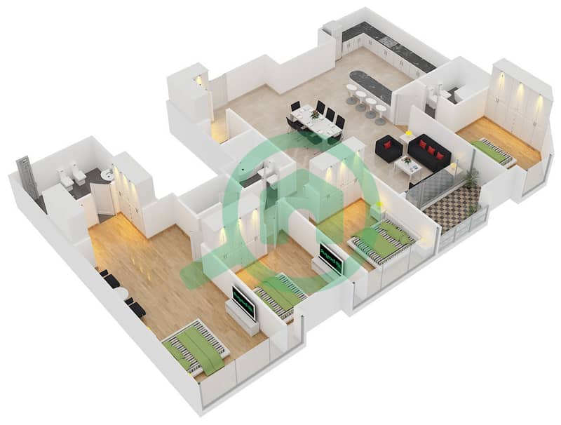 Саба Тауэр 3 - Апартамент 4 Cпальни планировка Тип 26 interactive3D