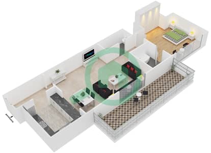 المخططات الطابقية لتصميم النموذج / الوحدة E /1,5-6 شقة 1 غرفة نوم - فيرفيو ريزيدنسي