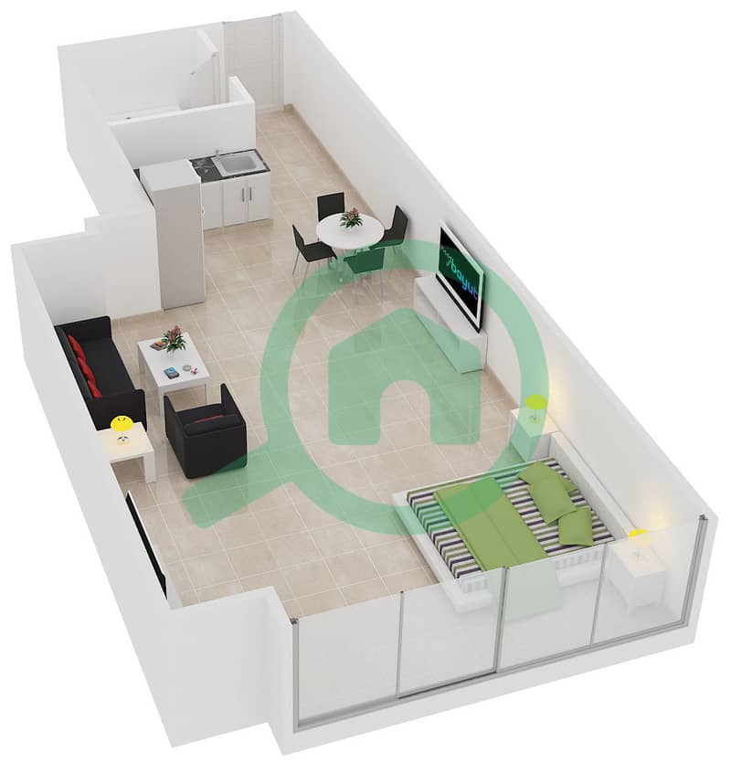 Саба Тауэр 3 - Апартамент Студия планировка Тип 4 interactive3D