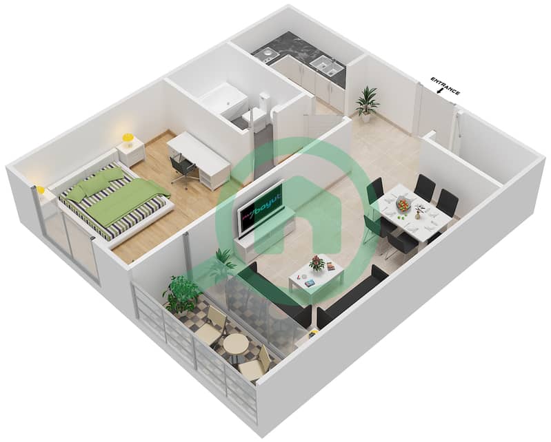 Маджестик Тауэр - Апартамент 1 Спальня планировка Тип 3 interactive3D