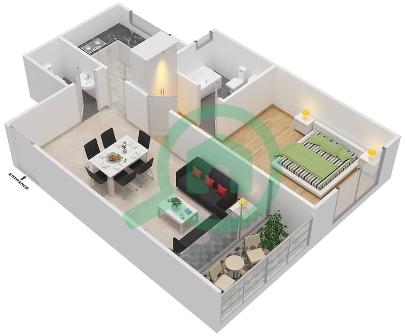Маджестик Тауэр - Апартамент 1 Спальня планировка Тип 2 interactive3D