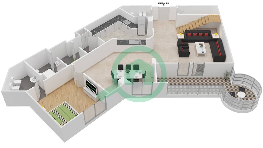 哈拉维公寓  - 4 卧室顶楼公寓类型G戶型图 interactive3D