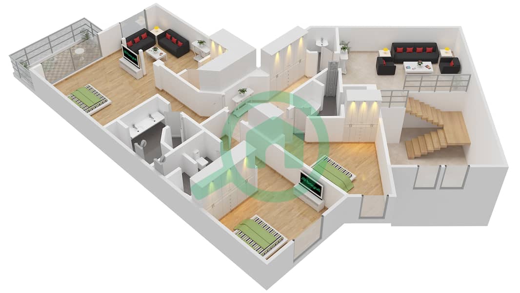 哈拉维公寓  - 4 卧室顶楼公寓类型G戶型图 interactive3D