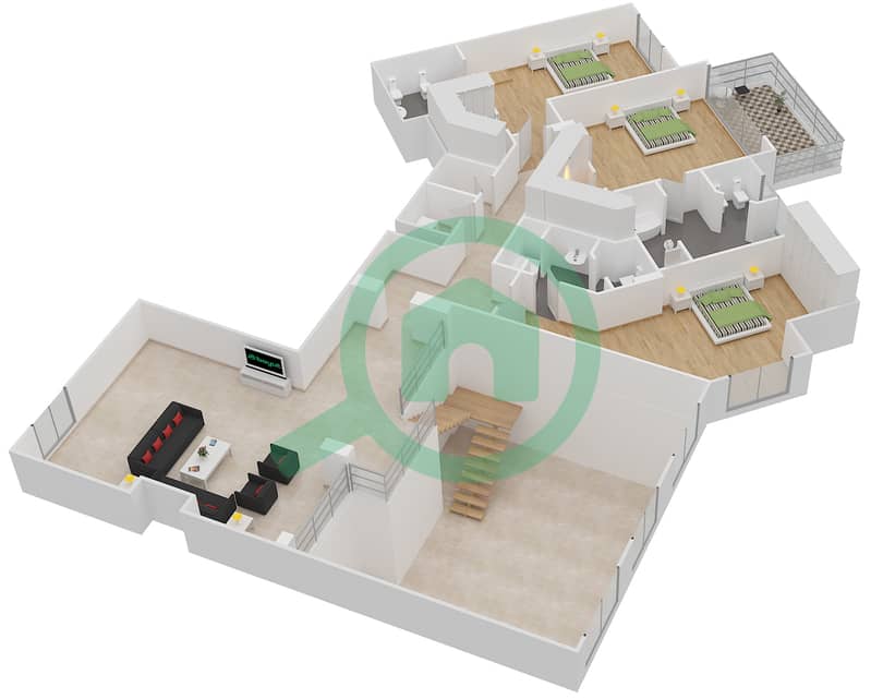 哈拉维公寓  - 4 卧室顶楼公寓类型H戶型图 interactive3D