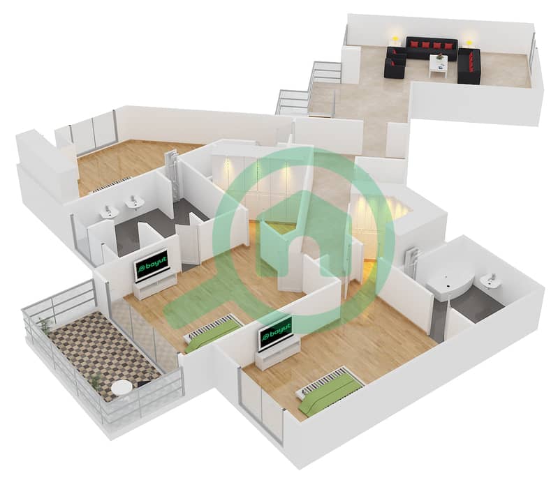 المخططات الطابقية لتصميم النموذج H بنتهاوس 4 غرف نوم - الحلاوي interactive3D