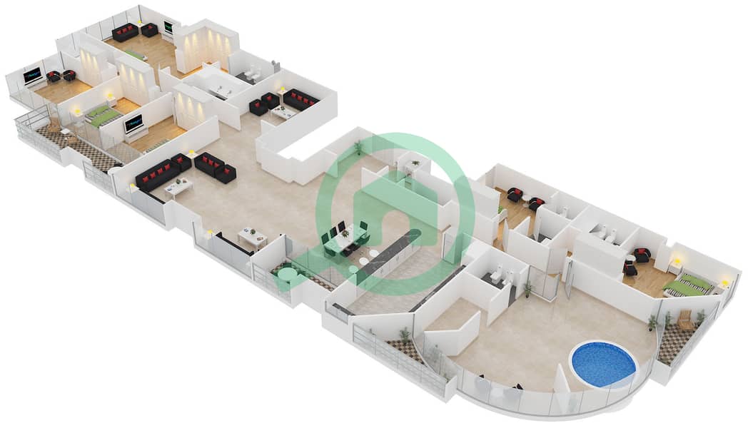 萨巴塔3号 - 5 卧室顶楼公寓类型36戶型图 interactive3D
